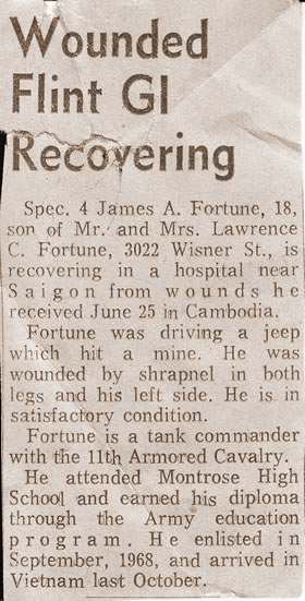 James A. Fortune SP/4 - Injured on 25 June 1970 Cambodia