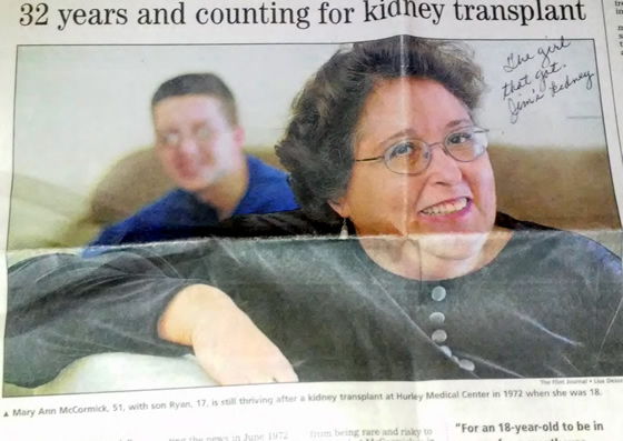 Flint Michigan 18 year old woman (now 50) healthy with Vietnam veteran's kidney