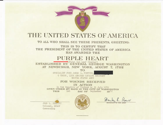 Purple Hear Award with Oak Leaf Cluster Designation
