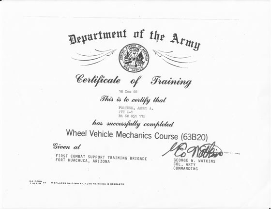 Wheel Vehicle Mechanics Course ~Fort Huachuca, Arizona