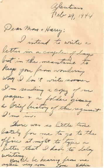 Edward Thomas handwritten letter Feb. 29, 1944