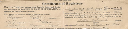 War Ration Certificate