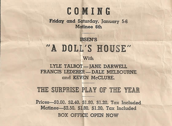 "A Doll House" play in Memphis Tennessee, Jan 1945